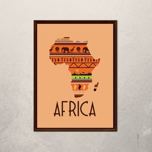 Impresión de mapa de África, mapa de pared imprimible de África, arte moderno de mapas africanos, viajes a África, mapa antiguo, impresión de póster de mapa de África, póster de país