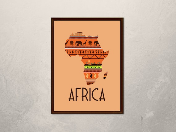Print of Africa map, Printable wall map Africa, Modern African map art, Africa Travel, Ancient Map, Africa map poster print, country poster