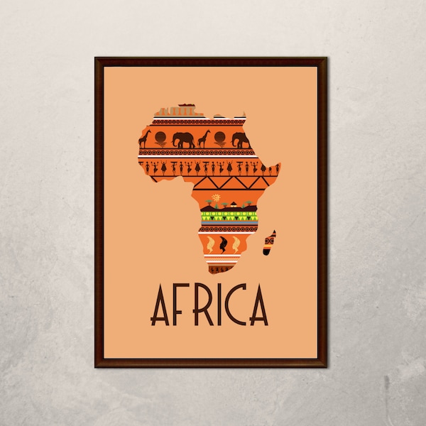 Print of Africa map, Printable wall map Africa, Modern African map art, Africa Travel, Ancient Map, Africa map poster print, country poster