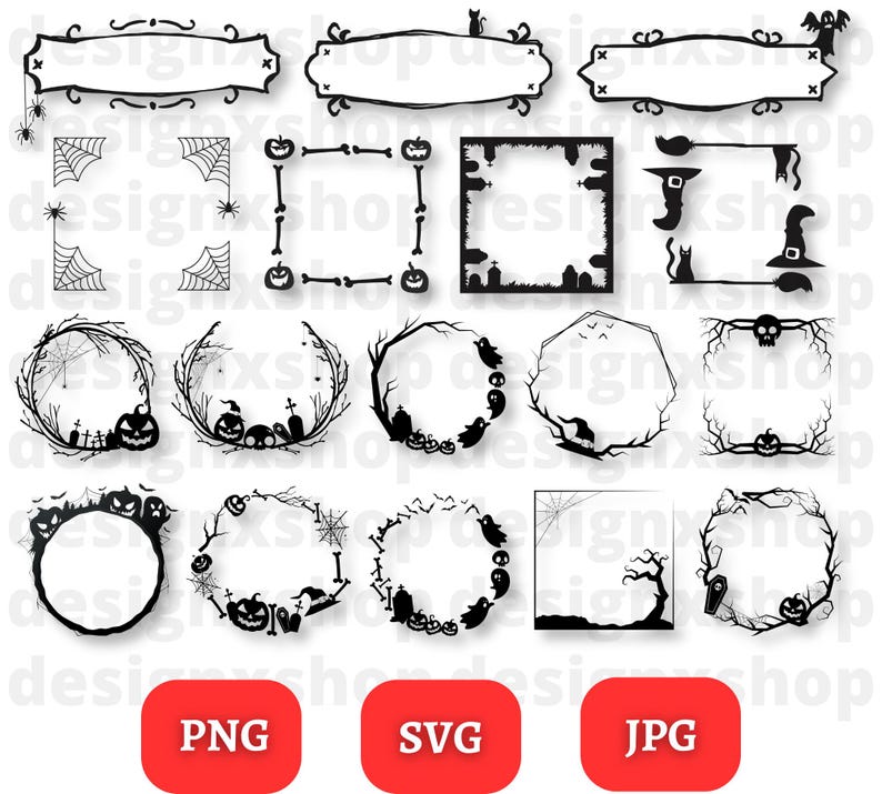 Halloween Frame SVG Bundle: Spooky Clipart, Geometric Vector (digital ...