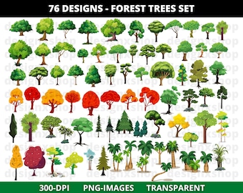 Tree Clipart Set: 76 Forest Trees PNG Images (Digital Download)