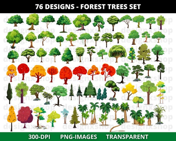Tree Clipart Set, Tree Bundle, Forest Clipart, Forest Trees clipart, green, park, forest, image, printable, leaves - PNG Images Download