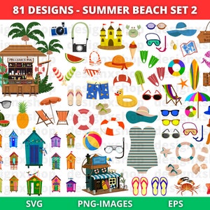 Clipart letniej plaży, clipart letni, clipart tropikalnej zabawy, clipart wakacyjny, Hawaje, clipart lodów na patyku Natychmiastowe pobieranie PNG i SVG
