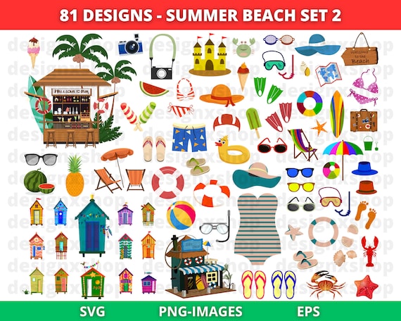 Summer Beach clipart, Summer clipart, Tropical Fun clipart, Vacation clipart, Hawaii, Popsicles clipart Instant Download PNG and SVG