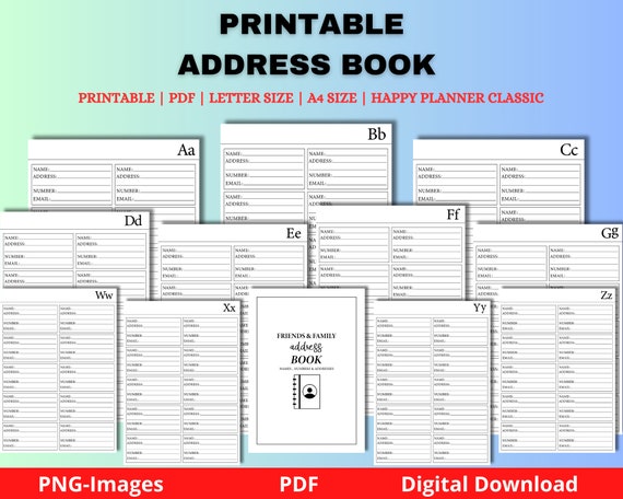Address Book Printable | Contacts Page | Address Book for Planner | Contact Tracker | Printable Planner Pages | Contacts Page | PDF Files