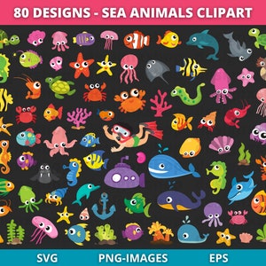 Sea Animals Clipart, Sea life clipart, Ocean Animal clipart, Sea Creatures Clipart, Under The Sea Clipart, Summer clipart, SVG and PNG