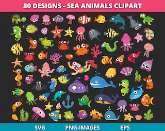 Sea Animals Clipart, Sea life clipart, Ocean Animal clipart, Sea Creatures Clipart, Under The Sea Clipart, Summer clipart, SVG and PNG