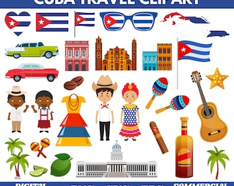 Cuba Clipart, Havana Icons, Travel clipart, Country clipart, Cuban clipart, Kids traditional costume, Instant Digital Download SVG PNG Eps
