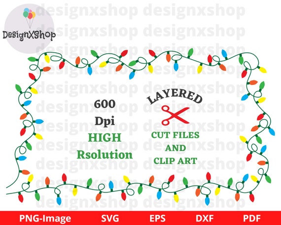 Christmas Lights SVG, String light Frame svg, Christmas Frame svg, Xmas Lights, Layered String Lights, Cricut Silhouette Cut file PNG