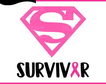 Breast Cancer Survivor Super Hero SVG | Pink Ribbon Survivor SVG | Hero Shield Cancer Awareness Cut File | Cricut Silhouette PNG Dxf Eps