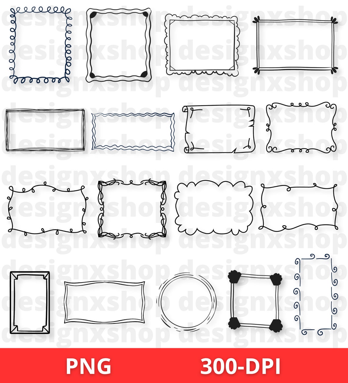 Digital Frames Clipart, Doodle Frames Clipart, Hand Drawn Frames ...