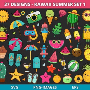kawaii zomer clipart | zomerclipart | strandclipart | zomerkarakters clipart | zomerafbeeldingen | kawaii-stripfiguren SVG en PNG