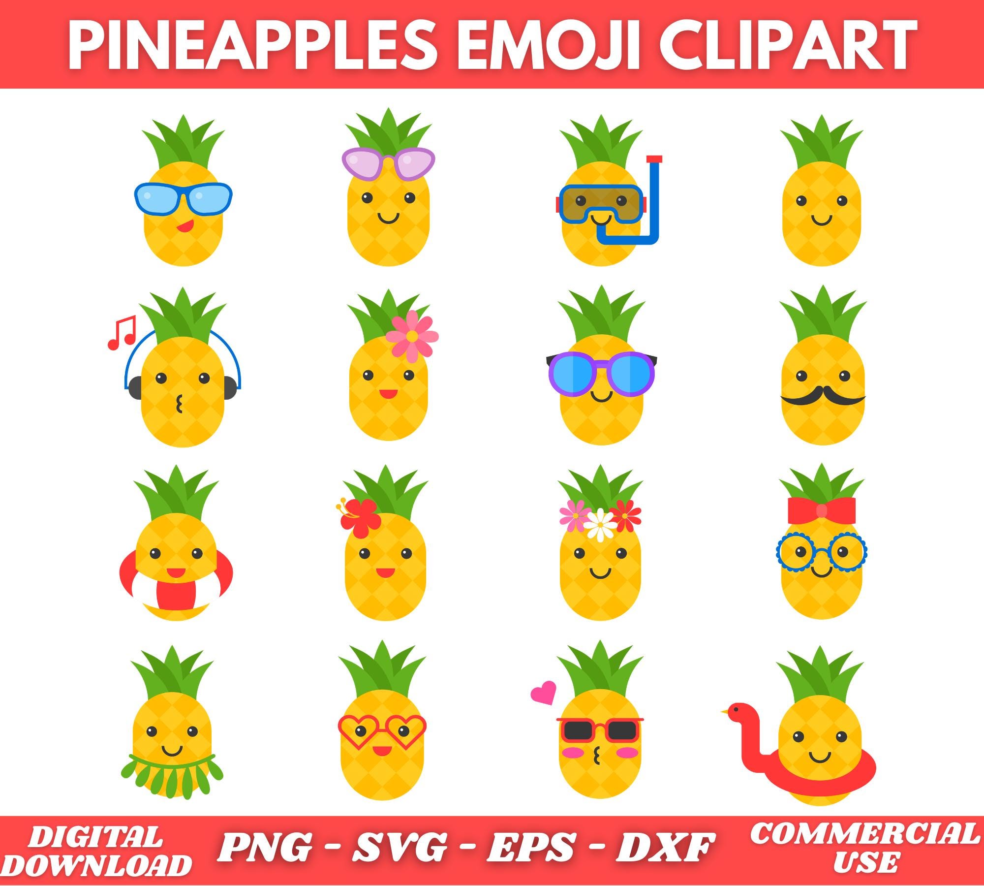 パイナップルSVGバンドル、パイナップルのクリップアート、かわいい