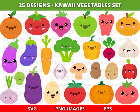 Kawaii Vegetables clipart, Cute Vegetables Clipart, Vegetables clipart, food clipart, cartoon vegetables, Kawaii food clipart, SVG and PNG