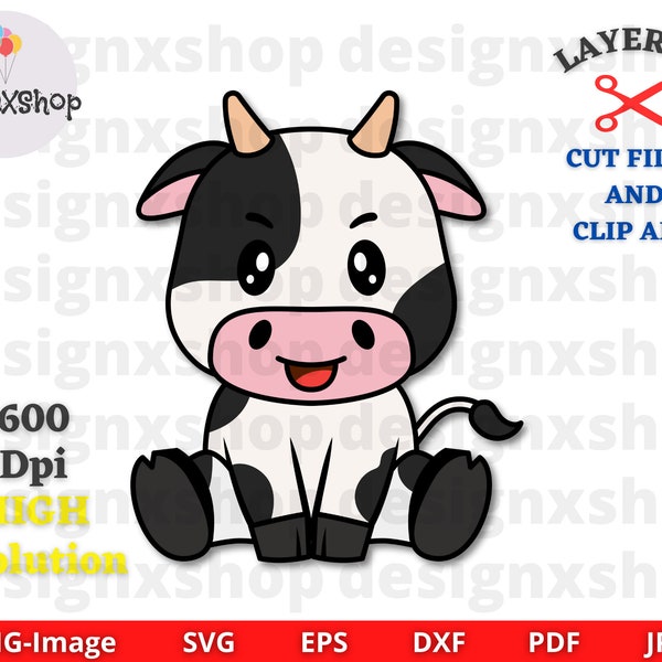Cute sitting cow cut files and clipart, Cute cow svg, Baby cow svg, Cow svg, Cow Face Svg, Boy Girls Cow, Baby cow instant download