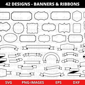 Ribbon Banner SVG, Banner svg, Frame svg, Ribbon Banner Clipart, Ribbon svg Bundle, Frame Outline, Label svg, Instant Download PNG und SVG