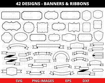 Ribbon banner Svg, Banner svg, Frame svg, Ribbon banner clipart, Ribbon svg bundle, Frame Outline, Label svg, Instant Download PNG and SVG