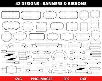 Ribbon banner Svg, Banner svg, Frame svg, Ribbon banner clipart, Ribbon svg bundle, Frame Outline, Label svg, Instant Download PNG and SVG