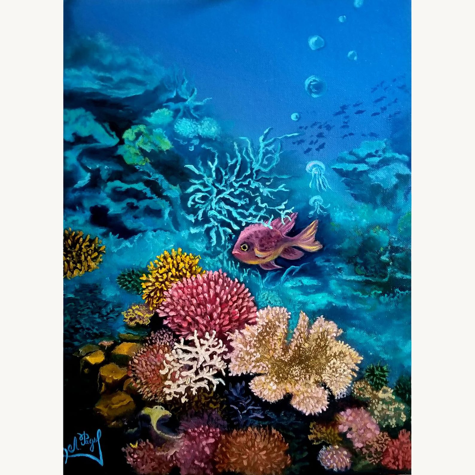 Coral Reef Painting Underwater Original Art Ocean Oil Artwork Etsy