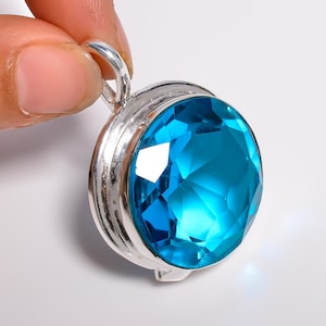 Swiss Blue Topaz Pendant, 925 Sterling Silver, Gemstone Pendant For Necklace Jewelry, Vintage Swiss Blue Topaz Pendant, Woman&#39;s Pendant Gift