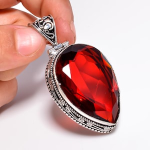 Red Garnet Pendant, 925 Sterling Silver, Red Gem Pendant, Red Garnet Faceted Pear Red Gemstone Pendant Necklace Jewelry, Woman Pendant Gift