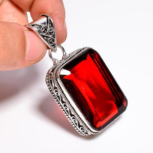 Red Garnet Genuine Pendant, 925 Sterling Silver Handmade Pendant, Gemstone Pendant, Red Garnet Pendant Necklace, Anniversary Pendant For Her