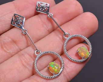 Ethiopian Opal Gemstone Earring, 925 Sterling Silver Earring, Opal Dangle & Drop Earring, Earring For Women Jewelry.