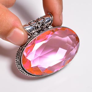 Pink Topaz Pendant* Faceted Pink Gemstone Pendant* 925 Sterling Silver Oval Pink Gemstone Pendant For Necklace* Woman Gift* Valentines Gifts