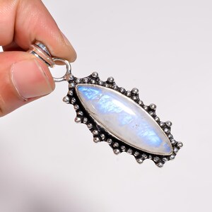 Moonstone Pendant, Charm 925 Sterling Silver Pendant For Necklace Jewelry, Blue Stone Pendant, Marquise Pendant, Birthday / Thanksgiving Her