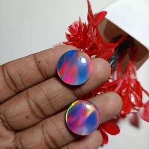 Aurora Opal Round Shape 18 mm Size Pair Doublet Opal Gemstone For All Type Jewelry Making ( Pack Of 1 ) code # 07  Best For Earrings Making