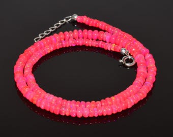 Collar de ópalo etíope rosa fuego AAA+: collar de ópalo de plata de ley 925 hecho a mano - collar minimalista - collar de cuentas de ópalo -