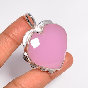 Roze rozenkwartshanger* Edelsteenhanger* Roze edelsteen harthanger voor ketting* Designer rozenkwarts* Roze edelsteenhanger voor ketting