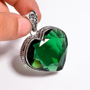 Heart Emerald Pendant: 925 Sterling Silver, Boho Style