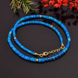 Blue Ethiopian Opal Beaded Necklace: Sterling Silver, Paraiba Style