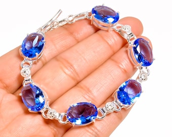 Tanzanite Tennis Bracelet* Adjustable Size Vintage Blue Gemstone Tennis Bracelet* Handmade Gemstone Silver Bracelet* Gift For Wife, Daughter