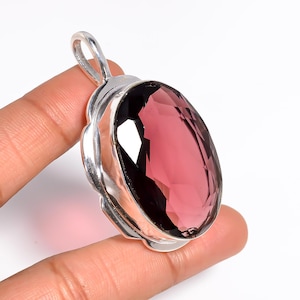 Red Garnet Pendant, Red Gemstone Women&#39;s Pendant Jewelry, 925 Sterling Silver, Handmade Designer Faceted Oval Pendant, Birthday Gift Woman