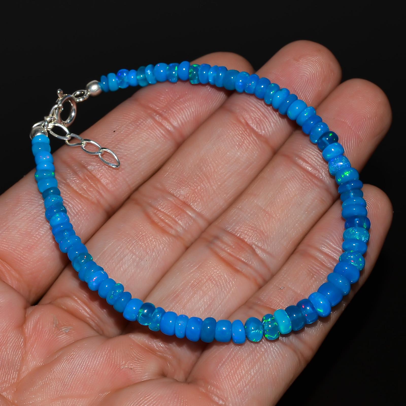 HOHE QUALITÄT BLAUE Äthiopische Opal Perlen Armband