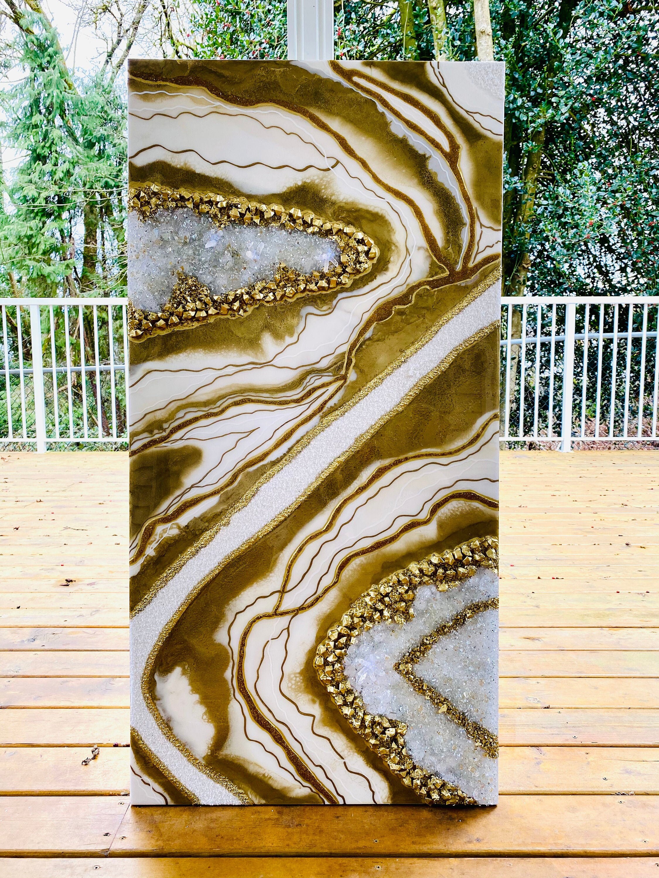 Gold & White Geode Resin Wall Art Etsy