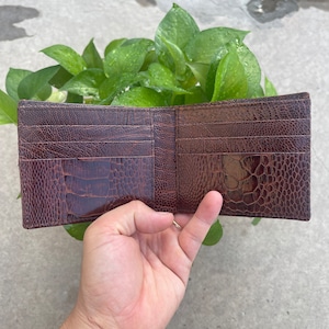 BROWN Doppelseite echte Straußenleder Haut Bifold Brieftasche Karte Geldscheinklammer / Herren Bifold Brieftasche / Geschenk für ihn / Brieftasche Kartensteckplatz Bussines