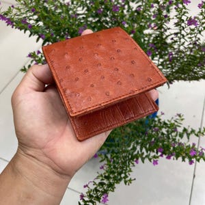 BRAUN Echte doppelseitige Straußenleder Bifold Brieftasche für Herren, Geld-Clip, Echtleder Bifold Brieftasche Karte, Luxus Brieftasche, Geschenk für Ihn