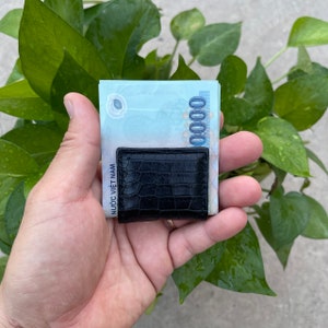 Magnete in vera pelle di alligatore nero mantiene sicuro fermasoldi nota dollaro/fermasoldi mantiene dollaro/regalo per lui/mini magnete mantiene nota dollaro