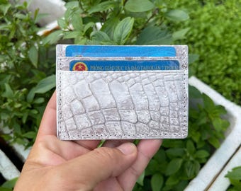 Tarjetero de piel de cocodrilo auténtica de Himalaya, tarjetero de visita, minibilletera minimalista de piel con ranuras para tarjetas, tarjetero plegable