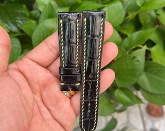21mm Handmade Black Genuine Leather Watch Strap: Omega Style