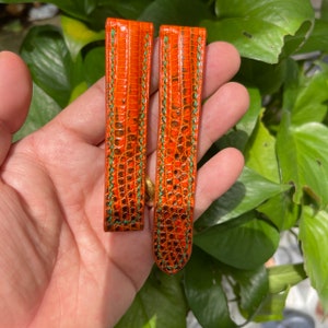 21mm Orange/ Black Genuine Lizards Leather Skin Watch Strap Band Buckle For Omega, Omega deloyment Clasp, Make An To Order Anything Else.