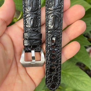 22mm Black Genuine Gator Hornback Leather Skin Watch Wrist Strap Band For Panerai Pam Buckle/ Suit for all Watch 22mm/ Luxury Watch Strap
