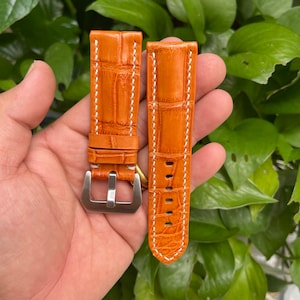 24 mm orange Gator-läderarmband: Handgjort armband för Panerai