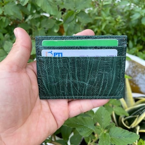 Porte-cartes de crédit VERT en cuir d'autruche véritable/porte-cartes de visite/porte-cartes RIFD minimaliste en cuir/cadeau pour lui et elle