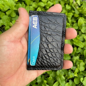 Porte-cartes de crédit en cuir véritable noir GATOR/Porte-cartes mince avec porte-cartes de visite/Porte-cartes minimaliste/Mini porte-cartes en cuir