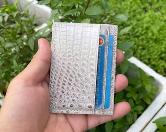 Tarjetero de piel auténtica de caimán HIMALAYA: Cartera minimalista plegable