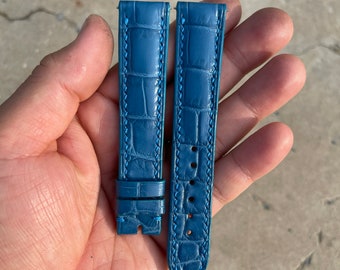20mm Blue Gator Leather Watch Strap: Handmade Band for Omega